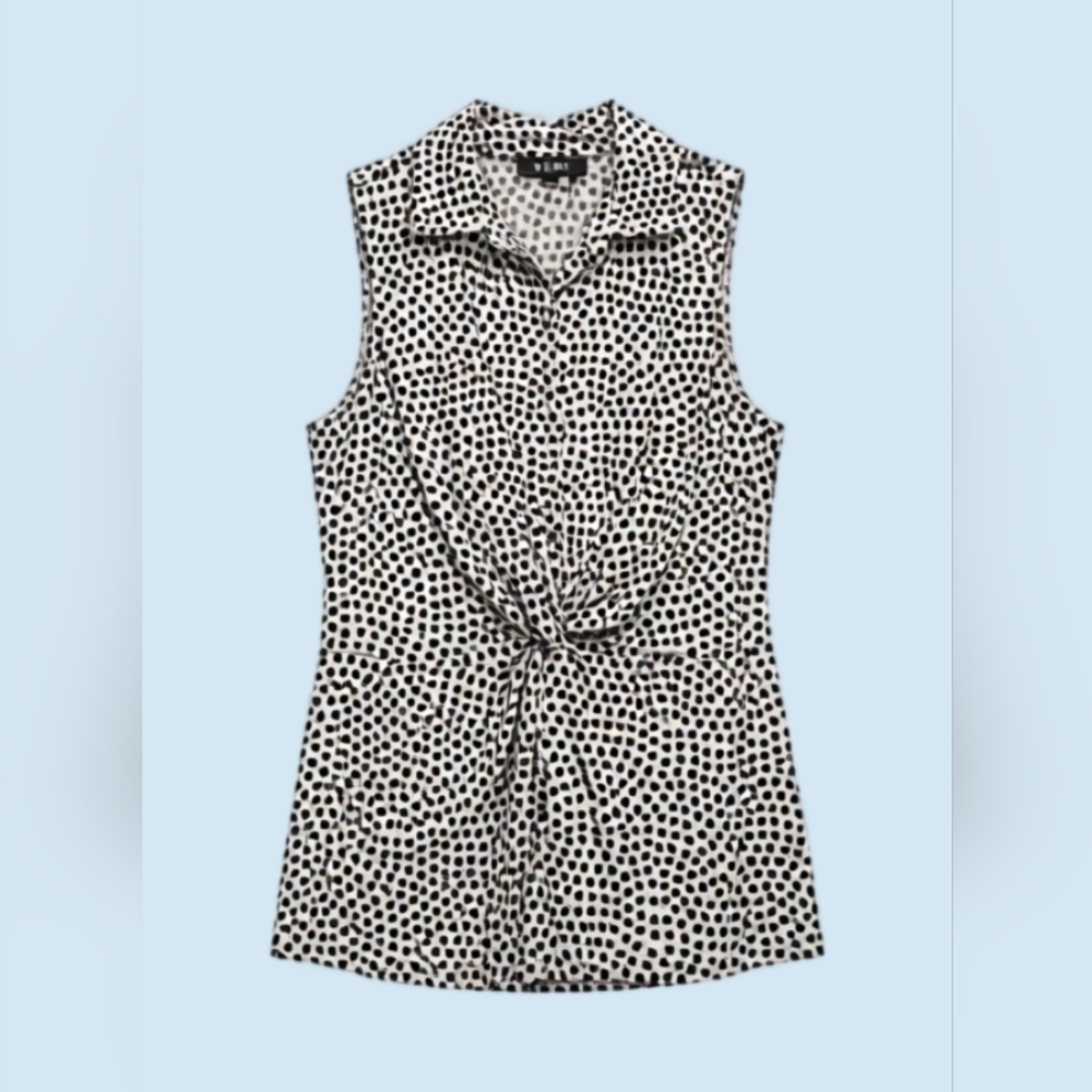 DKNY Black and White Sleeveless Polka Dot Blouse